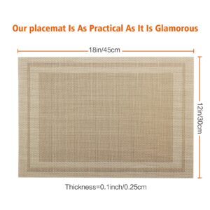 Bxzandya Placemats Set of 8,Washable,Heat and Stain Resistant Indoor/Outdoor Place mats, Vinyl Woven Non Slip Table Mats for Restaurant Table Protection, PVC Table Placemats.(Beige, 8PCS)