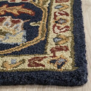 SAFAVIEH Blossom Collection Area Rug - 9' x 12', Navy, Handmade Wool, Ideal for High Traffic Areas in Living Room, Bedroom (BLM219A)