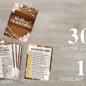 Bridal Shower Game Cards, Wedding Traditions Game, Rustic Wood Pink Floral Engagement Party Cards For Wedding, Set of 30 Cards(brown001)