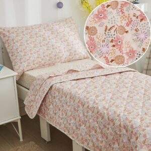 brandream vintage toddler bedding set for girls pink floral comforter quilt bedding bed in a bag farmhouse sheet set with pillowcase adorable pokla dot, 4 piece