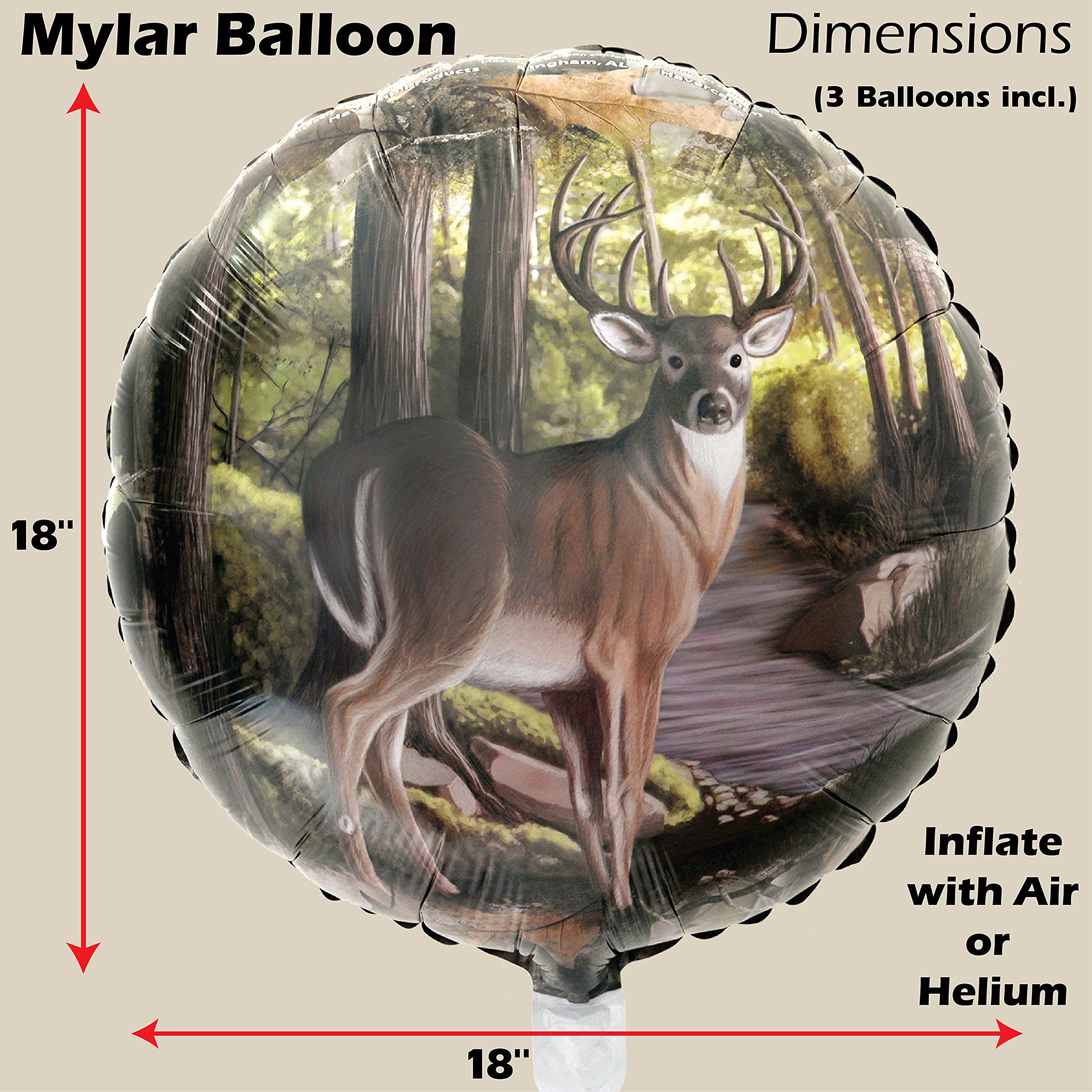 Havercamp Buck Party Balloons (3 pcs.)! 3 Deer (18") Mylar Balloons in Next Camo pattern. Camouflage Motif with Beautiful Buck. Great for Hunter Themed Party, Birthdays, Graduations, Father's Day.