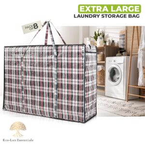 Laundry Bags with Handles 8Pcs Extra Large Zipper, Heavy Duty XXL Storage Bags, Travel Laundry Tote Bag, Clothes Storage Bag with Straps