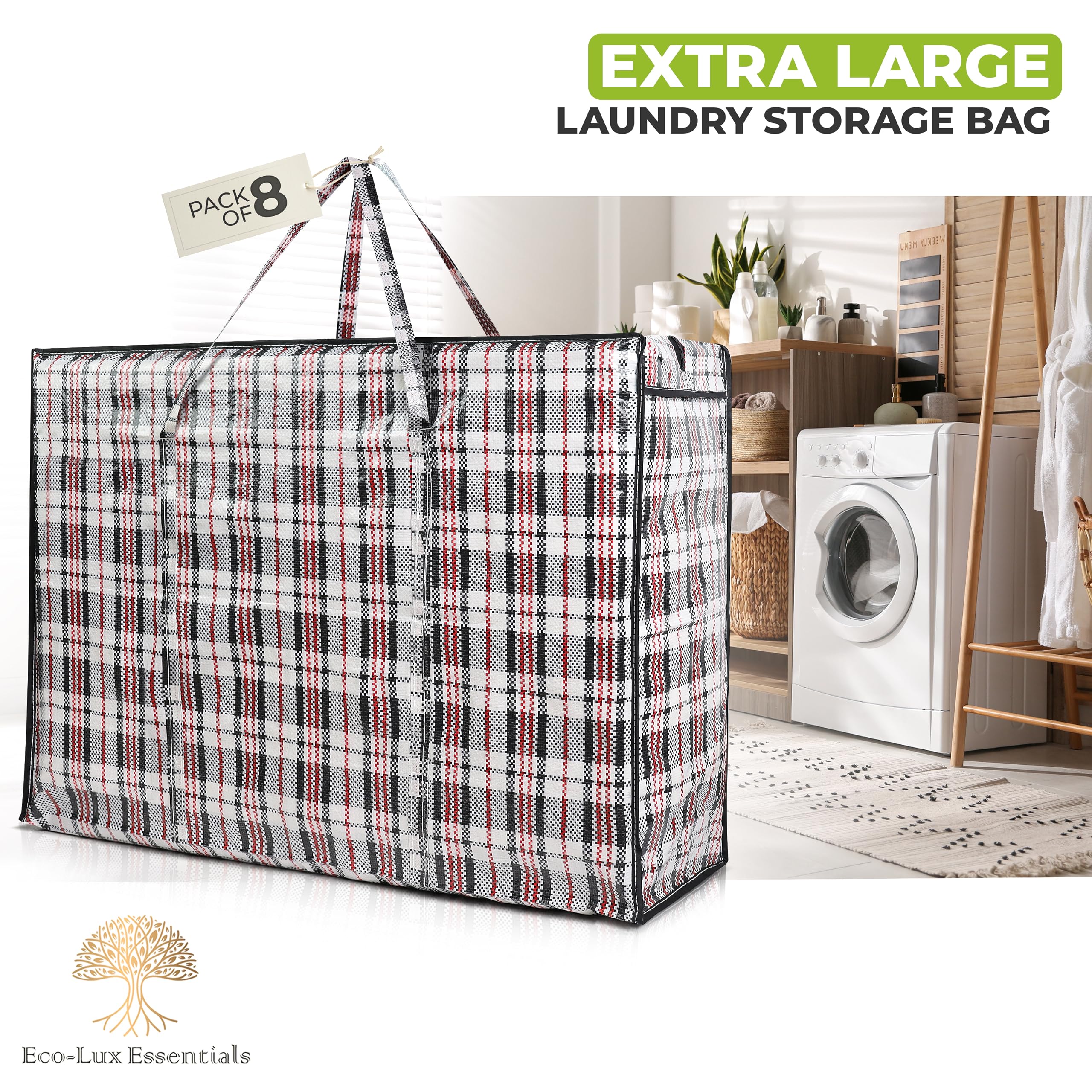 Laundry Bags with Handles 8Pcs Extra Large Zipper, Heavy Duty XXL Storage Bags, Travel Laundry Tote Bag, Clothes Storage Bag with Straps