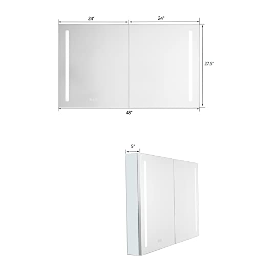 Bathlink Medicine Cabinet with Lights, LED Medicine Cabinet with Mirror, 48"×27.5"×5", Recessed & Surface Mount Medicine Cabinet, LED Medicine Cabinet Mirror for Bathroom, Defog, Dimmer, 2 Doors