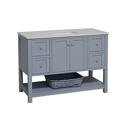 Lakeshore 48-inch Bathroom Vanity (Engineered Carrara/Powder Blue): Includes Powder Blue Cabinet with Engineered Carrara Countertop and White Ceramic Sink