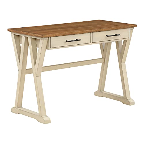 OSP Home Furnishings Jericho Rustic 42 Inch Writing Desk with 2 Drawers and Burnished Decorative Hardware, Antique White