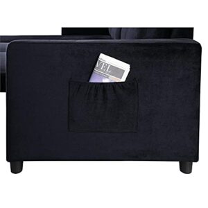 BOWERY HILL Black Velvet Reversible/Sectional Sleeper Sofa with Storage Chaise