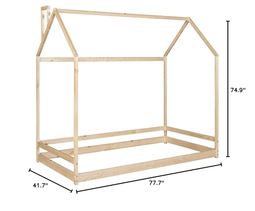 Merax Twin Size Wood House Bed, Wooden Bedframe with Roof for Kids, Teens, Boys or Girls, Natural