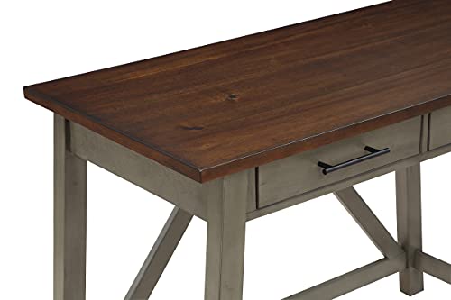 OSP Home Furnishings Milford Rustic 42 Inch Writing Desk with 2 Drawers and Burnished Decorative Hardware, Slate Gray