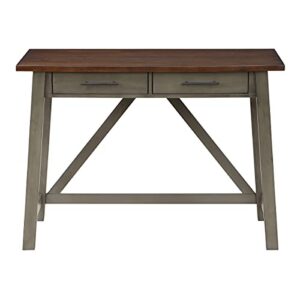 OSP Home Furnishings Milford Rustic 42 Inch Writing Desk with 2 Drawers and Burnished Decorative Hardware, Slate Gray