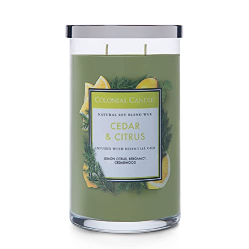 Colonial Candle Cedar & Citrus Scented Jar Candle, Classic Cylinders Collection, 2 Wick, Green, 19 oz - Up to 120 Hours Burn