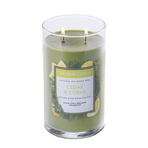 Colonial Candle Cedar & Citrus Scented Jar Candle, Classic Cylinders Collection, 2 Wick, Green, 19 oz - Up to 120 Hours Burn