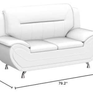 Container Furniture Direct Michael Modern Faux Leather Upholstered Stainless Steel Legs Living Room Loveseat, Cream White