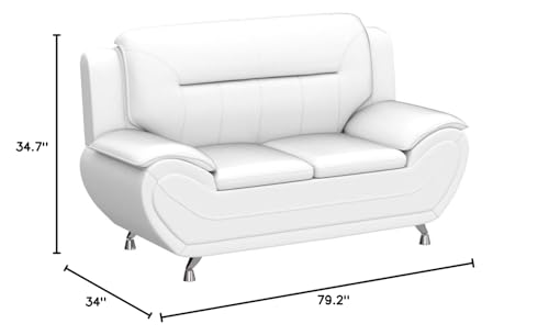 Container Furniture Direct Michael Modern Faux Leather Upholstered Stainless Steel Legs Living Room Loveseat, Cream White