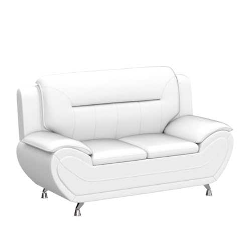 Container Furniture Direct Michael Modern Faux Leather Upholstered Stainless Steel Legs Living Room Loveseat, Cream White