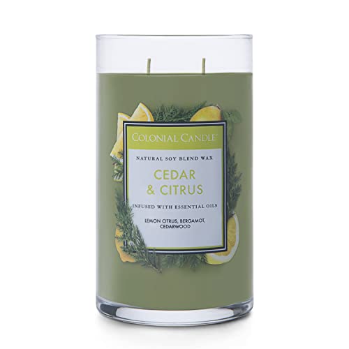 Colonial Candle Cedar & Citrus Scented Jar Candle, Classic Cylinders Collection, 2 Wick, Green, 19 oz - Up to 120 Hours Burn