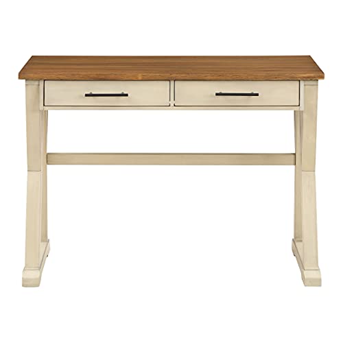 OSP Home Furnishings Jericho Rustic 42 Inch Writing Desk with 2 Drawers and Burnished Decorative Hardware, Antique White