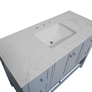 Lakeshore 48-inch Bathroom Vanity (Engineered Carrara/Powder Blue): Includes Powder Blue Cabinet with Engineered Carrara Countertop and White Ceramic Sink