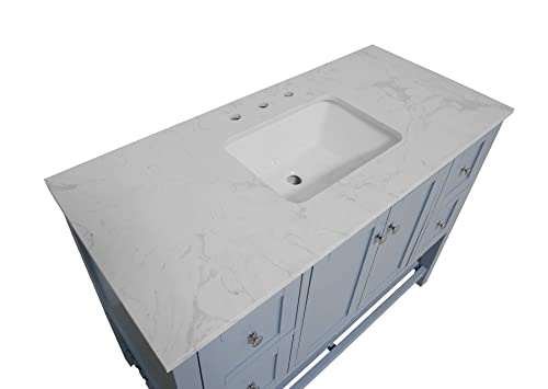 Lakeshore 48-inch Bathroom Vanity (Engineered Carrara/Powder Blue): Includes Powder Blue Cabinet with Engineered Carrara Countertop and White Ceramic Sink