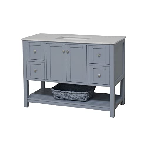 Lakeshore 48-inch Bathroom Vanity (Engineered Carrara/Powder Blue): Includes Powder Blue Cabinet with Engineered Carrara Countertop and White Ceramic Sink