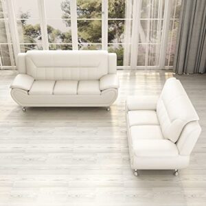 Container Furniture Direct Michael Modern Faux Leather Upholstered Stainless Steel Legs Living Room Loveseat, Cream White