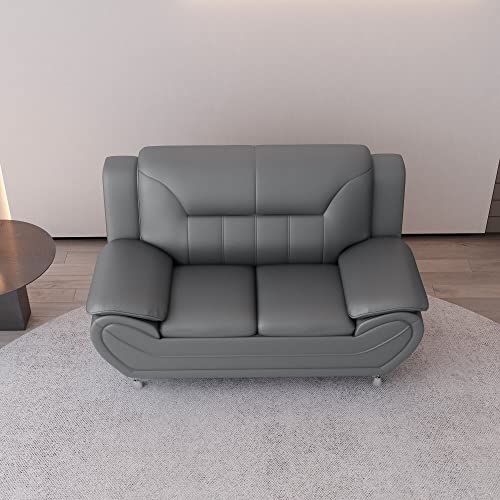 Container Furniture Direct Michael Modern Faux Leather Upholstered Stainless Steel Legs Living Room Loveseat, Gray