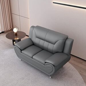 Container Furniture Direct Michael Modern Faux Leather Upholstered Stainless Steel Legs Living Room Loveseat, Gray