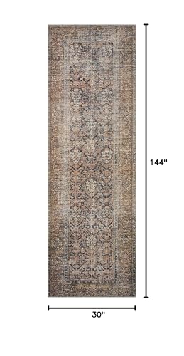 Loloi Amber Lewis Billie Collection, Ink & Salmon 2'-6" x 12'-0" Area Rug – Antique & Distressed Accent Rugs for Living Room, Bedroom, Entryway & Hallway, No Shed High Traffic Area Home Decor Rug