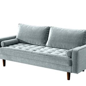 Container Furniture Direct Womble Velvet Upholstered Living Room Diamond Tufted Chesterfield Sofa with Gleaming Nailheads, Teal Blue