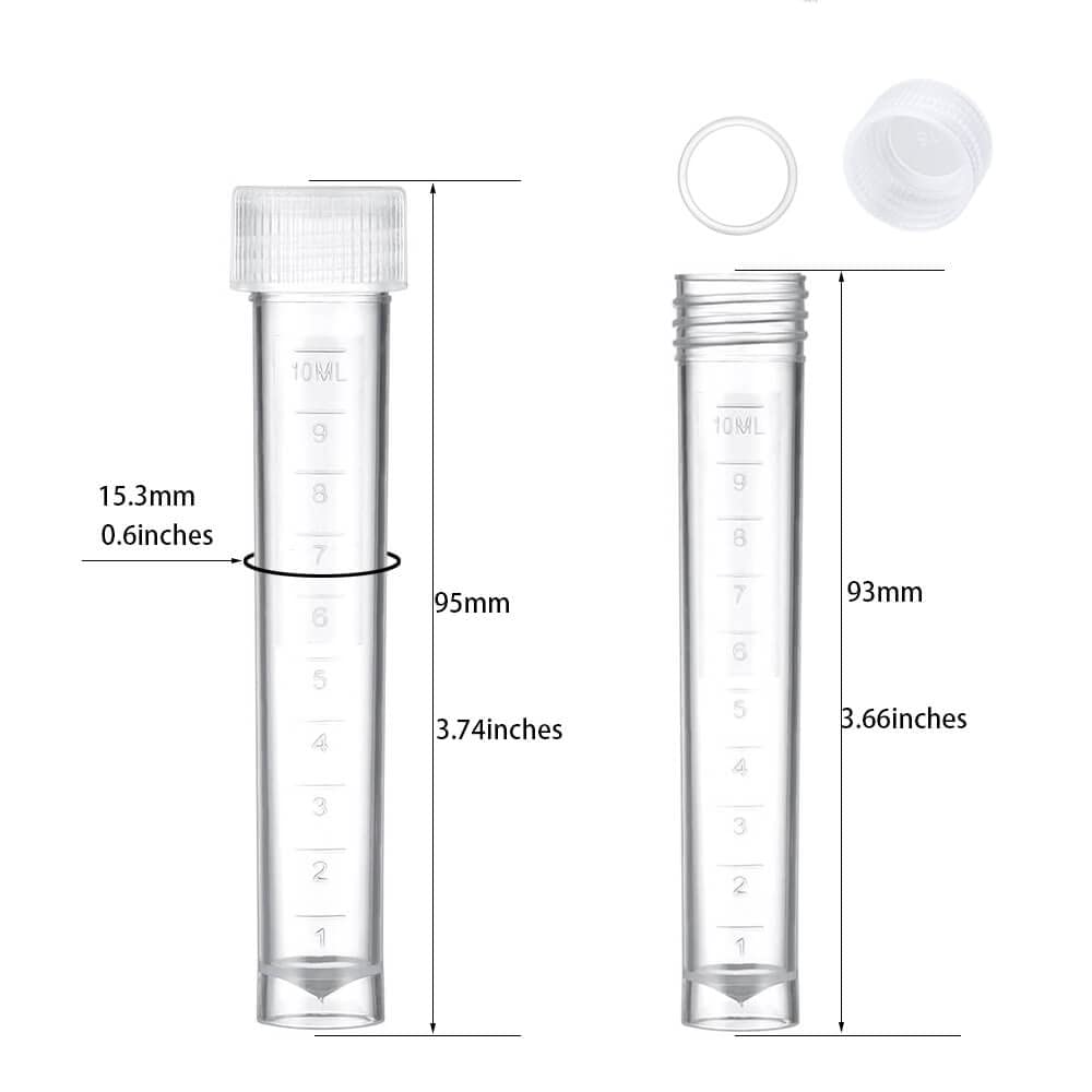 BKMAMLAB 50PCS 10ml Plastic Small Vials with Screw Caps Sample Tubes Cryotubes,PP Material, Free from DNase, RNase, Human DNA