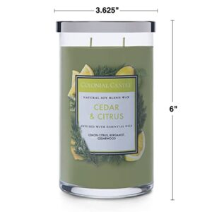 Colonial Candle Cedar & Citrus Scented Jar Candle, Classic Cylinders Collection, 2 Wick, Green, 19 oz - Up to 120 Hours Burn