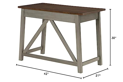 OSP Home Furnishings Milford Rustic 42 Inch Writing Desk with 2 Drawers and Burnished Decorative Hardware, Slate Gray