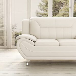 Container Furniture Direct Michael Modern Faux Leather Upholstered Stainless Steel Legs Living Room Loveseat, Cream White