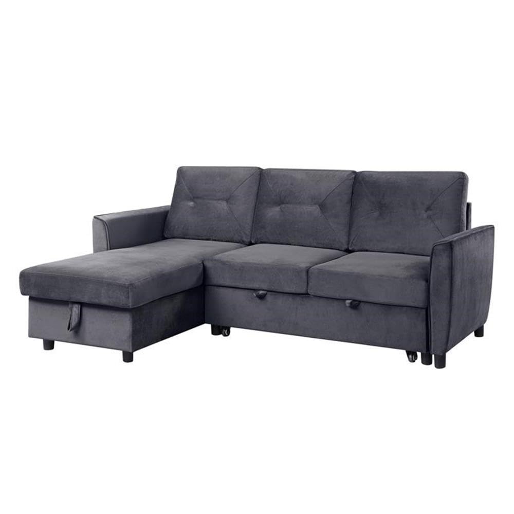 BOWERY HILL Dark Gray Velvet Reversible/Sectional Sleeper Sofa with Storage Chaise