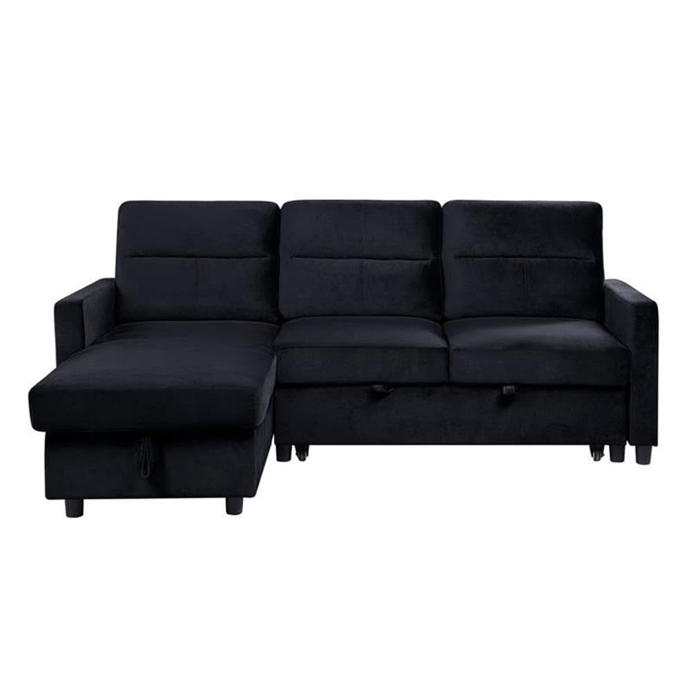 BOWERY HILL Black Velvet Reversible/Sectional Sleeper Sofa with Storage Chaise