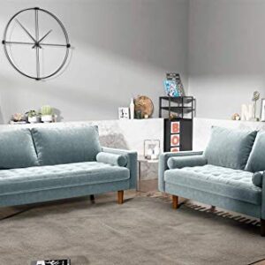 Container Furniture Direct Womble Velvet Upholstered Living Room Diamond Tufted Chesterfield Sofa with Gleaming Nailheads, Teal Blue