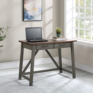 OSP Home Furnishings Milford Rustic 42 Inch Writing Desk with 2 Drawers and Burnished Decorative Hardware, Slate Gray