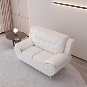 Container Furniture Direct Michael Modern Faux Leather Upholstered Stainless Steel Legs Living Room Loveseat, Cream White