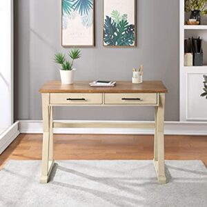 OSP Home Furnishings Jericho Rustic 42 Inch Writing Desk with 2 Drawers and Burnished Decorative Hardware, Antique White