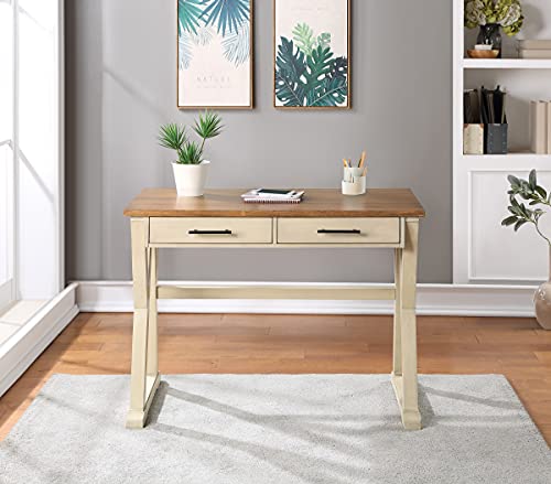 OSP Home Furnishings Jericho Rustic 42 Inch Writing Desk with 2 Drawers and Burnished Decorative Hardware, Antique White