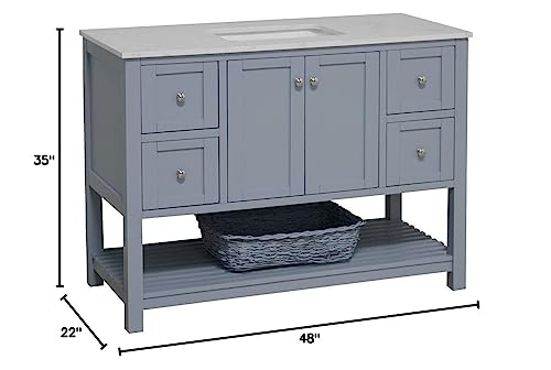 Lakeshore 48-inch Bathroom Vanity (Engineered Carrara/Powder Blue): Includes Powder Blue Cabinet with Engineered Carrara Countertop and White Ceramic Sink