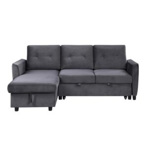 BOWERY HILL Dark Gray Velvet Reversible/Sectional Sleeper Sofa with Storage Chaise