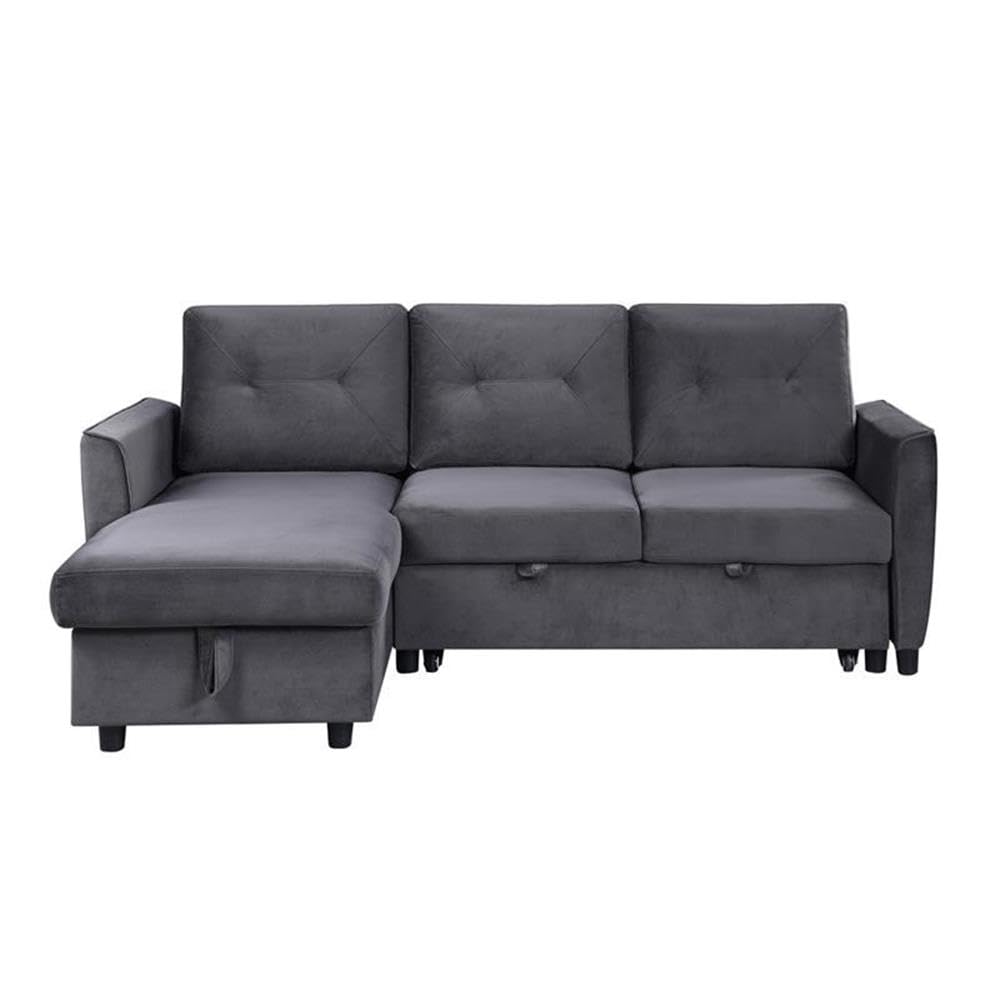 BOWERY HILL Dark Gray Velvet Reversible/Sectional Sleeper Sofa with Storage Chaise