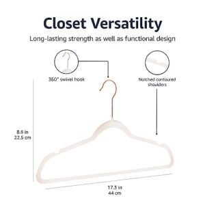 Amazon Basics Slim, Space-Saving, Velvet, Non-Slip, Sturdy Suit Clothes Hangers, Pack of 50, Blush Pink/Rose Gold