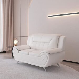 Container Furniture Direct Michael Modern Faux Leather Upholstered Stainless Steel Legs Living Room Loveseat, Cream White