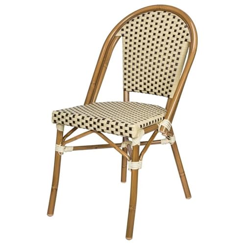 Source Furniture Paris Resin Wicker Patio Dining Side Chair in Cream & Chocolate