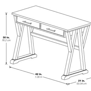 OSP Home Furnishings Jericho Rustic 42 Inch Writing Desk with 2 Drawers and Burnished Decorative Hardware, Antique White