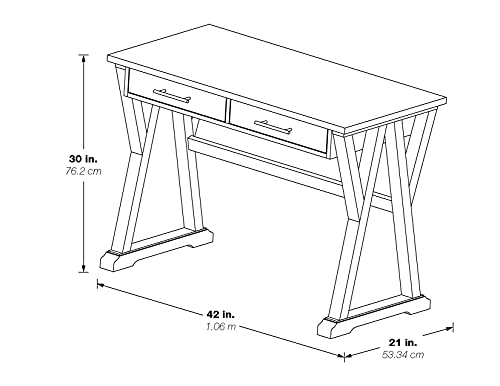 OSP Home Furnishings Jericho Rustic 42 Inch Writing Desk with 2 Drawers and Burnished Decorative Hardware, Antique White