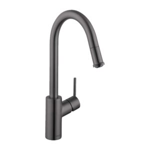 hansgrohe talis s² black high arc kitchen faucet, kitchen faucets with pull down sprayer, faucet for kitchen sink, magnetic docking spray head, brushed black chrome 14872341