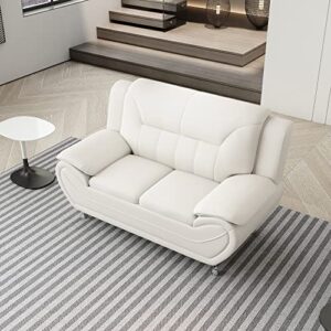 Container Furniture Direct Michael Modern Faux Leather Upholstered Stainless Steel Legs Living Room Loveseat, Cream White